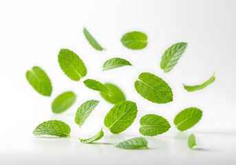 Floating Mint Leaves: Vibrant Green Herbal Background