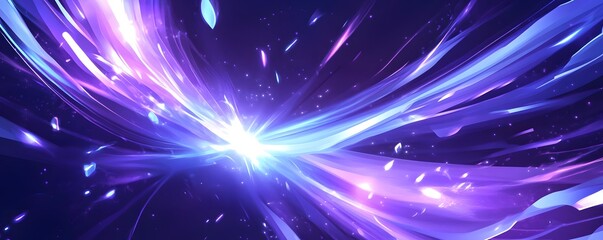 Abstract blue background with neon light rays and speed lines, vector illustration, dark purple background.