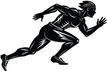 Silhouette Sprinter African Descent, Muscular Build, Forward Motion, Speed Lines, Art