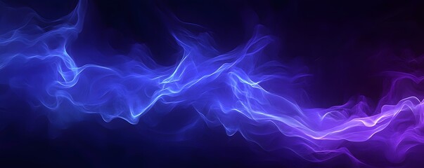Abstract blue background with neon light rays and speed lines, illustration, dark purple background.