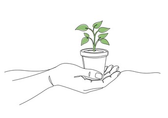 Sustainable Growth: Hands Protecting a Young Plant - Environmental Conservation Concept