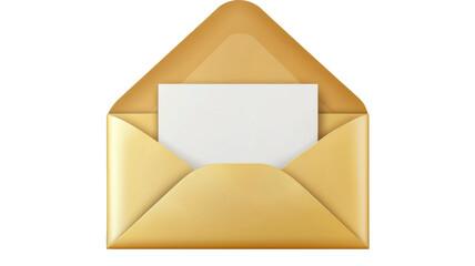 Title: Gold Envelope with White Letter Inside Isolated on White Background