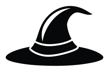 Naklejka premium Black Vector Image of a Classic Witch Hat with Wide Brim and Pointed Top