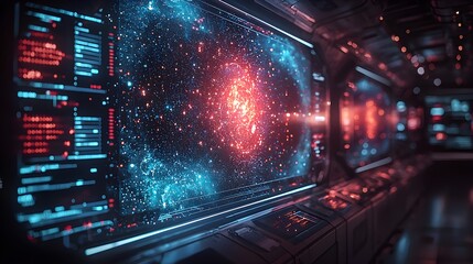Obraz premium Glowing Computer Screen in Modern Office