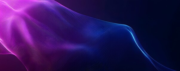 Abstract blue background with neon light rays and speed lines, illustration, dark purple background.