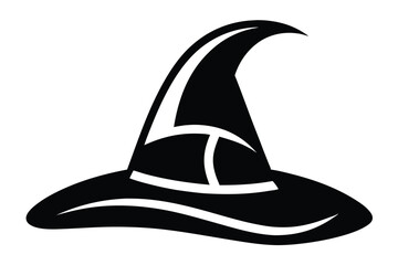 Stylized Silhouette Image Classic Halloween Witch Hat with Pointed Top and Wide Brim