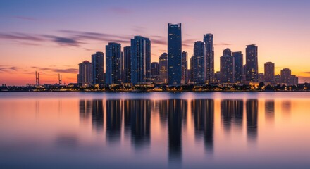 Cityscape Reflection at Sunset
