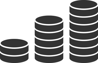 Ascending stacks of coins, symbolizing growth, investment, or savings. Simple and clean graphic suitable for financial or business illustrations. Investment concept.