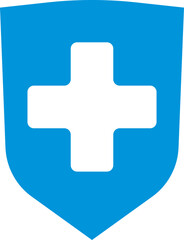Obraz premium A minimalist graphic depicting a blue shield with a white medical cross. Concept of health, safety, protection, and security. Ideal for medical websites, apps, and healthcarerelated projects.