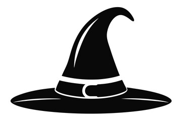 Graphic Silhouette Illustration Classic Witch Hat with Buckled Band for Halloween Costumes