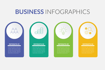 Infographics design template, business concept with 4 steps or options, can be used for workflow layout, diagram, annual report, web design. Creative banner, label vector.