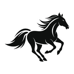 Running Black Horse Silhouette, Equestrian Mammal Artwork, Race Animal, Purebred Breed