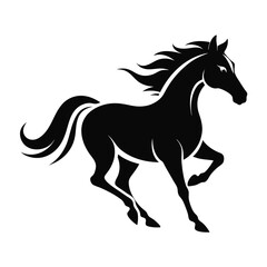 Black Horse Silhouette on White Background, Minimalist Equine Illustration, Elegant Stallion