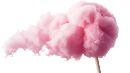 Pink cotton candy on a stick isolated on a white background