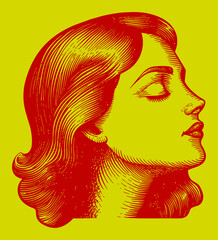 Vintage Engraving Style Portrait of a Beautiful Woman Profile View