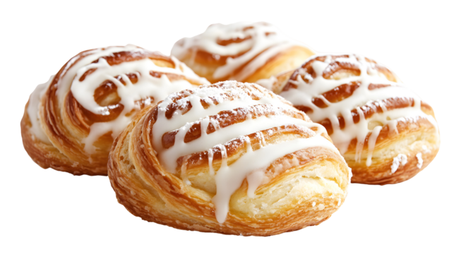 Sweet pastries with white icing on a white background