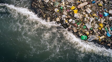 Obraz premium A polluted ocean area where factory waste flows into the water, damaging the environment.