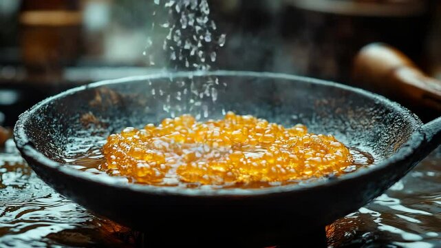 A black bowl filled with orange colored liquid