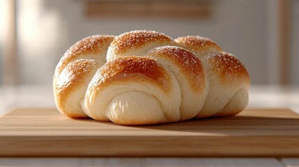 A beautifully crafted loaf of freshly baked bread resting on a wooden board, symbolizing nourishment, tradition, and the art of baking and sharing food.