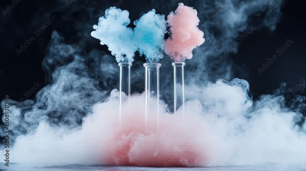 Poster this artistic image features laboratory test tubes filled with colorful smoke, creating a mesmerizin