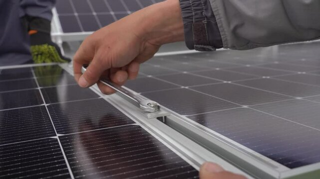 Installation and fixing of solar panels on the frame.