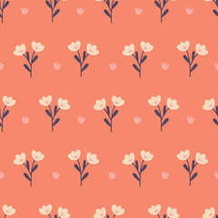 Floral seamless pattern with retro flowers on pink background. Perfect for wallpaper, gift paper, spring and summer greeting cards. Vector hand drawn illustration