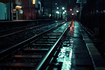 Abstract motion blur of train tracks in at night, 