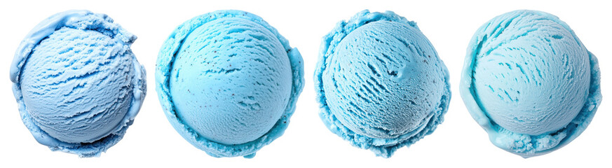 PNG Four scoops blue ice cream, element set on transparent background