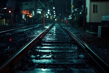 Abstract motion blur of train tracks in at night, 