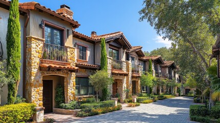 Fototapeta premium Luxury Mediterranean-Style Townhouses on a Sunny Day