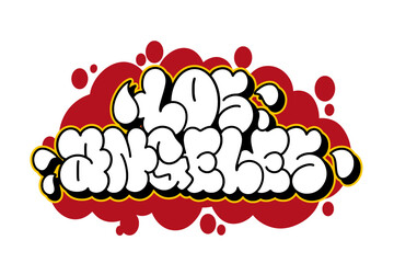 Graffiti throw-up “Los Angeles” in bold style with bubble on transparent background. Urban street art vibe, perfect for hip hop culture, city pride, and edgy monochrome design projects.