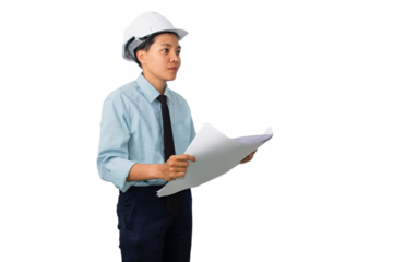 Female engineers wearing helmets supervise construction site outdoors checking blueprints diversity and inclusive leadership in engineering.