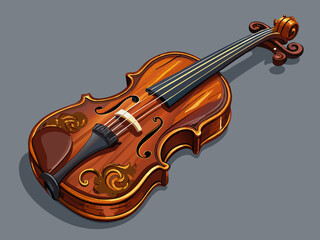 Obraz premium vector of Ornate dark wood violin, studio instrument, delicate strings, transparent cut on silver background