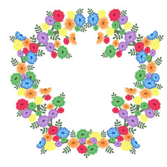 Colorful floral wreath, white isolate background