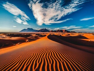 Naklejka premium The peaceful beauty of endless sand dunes under a clear blue sky.