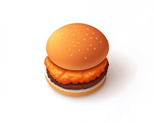 Icon of a crispy chicken burger with warm brown and orange hues on a clean white backdrop