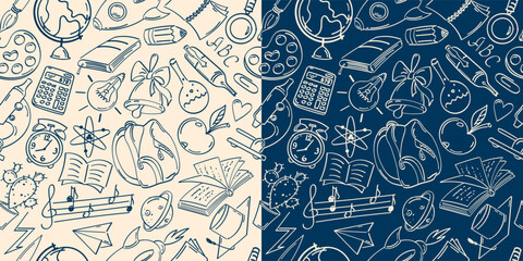 Seamless pattern on the theme of education in the sketch style.