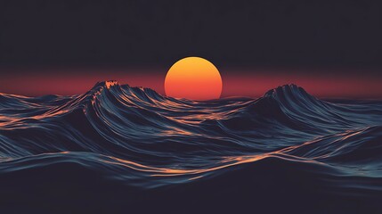 Epic Sunset Over Pixel Mountains A Digital Landscape
