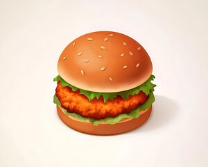 Icon of a crispy chicken burger with warm brown and orange hues on a clean white backdrop