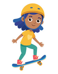 Smiling girl riding skateboard in helmet