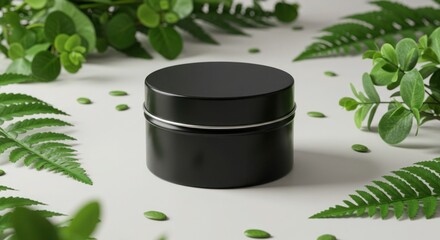 Matte jar framed by verdant foliage