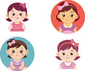 Cute Cartoon Baby Girl Avatars – Adorable Kids Clipart Collection