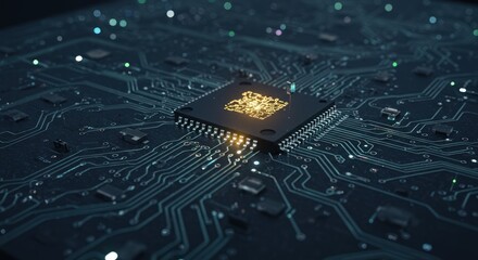 Computer Chip on Circuit Board