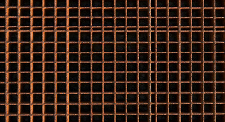 Detailed view of rusty steel grid with weathered appearance for industrial design uses