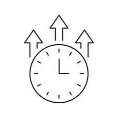 Clock With Upward Arrows Line Icon. Time Management, Productivity, And Efficiency Improvement Outline Symbol. Business Growth And Success. Editable Stroke. Isolated Vector Illustration