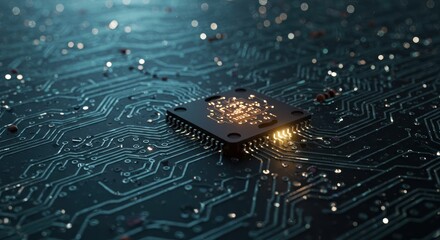 Computer Chip on Circuit Board