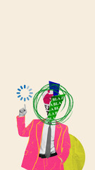 Idea Upload. Progress bar uploads inspiration directly from head like tech process against beige background. Concept of business, speaking, inspiration, download, tech metaphor. Conceptual art design