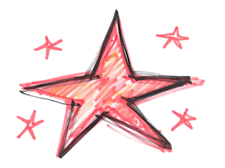 Black hatching grunge felt-tip pen, star drawing texture isolated on white