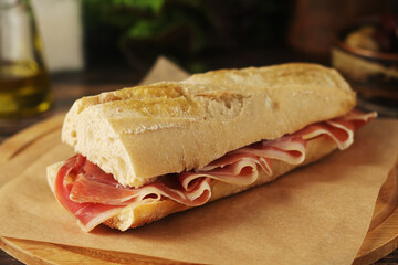 A spanish bocadillo sandwich with jamon