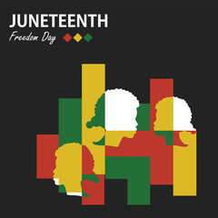 Juneteenth Vector with Silhouettes and Pan-African Colors. Juneteenth celebration vector featuring African American silhouettes and bold Pan-African color blocks symbolizing freedom and heritage